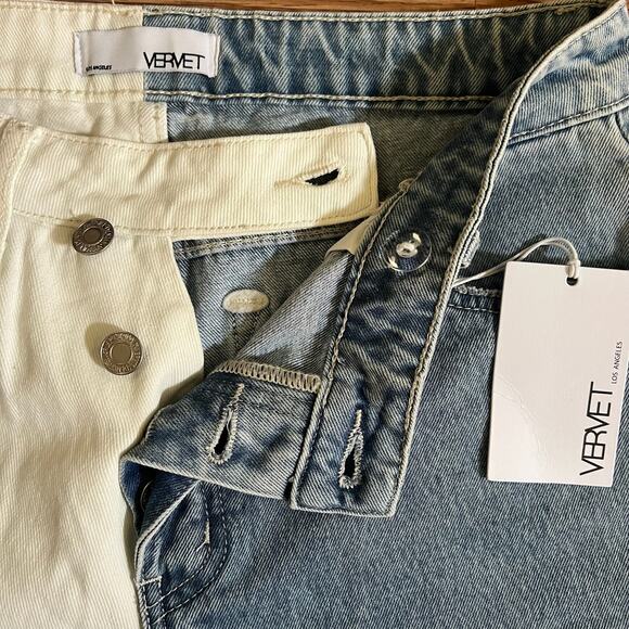 NWT VERVET Norah High Rise Straight Jeans 27 | Asymmetrical Denim Colorblock - Picture 6 of 11